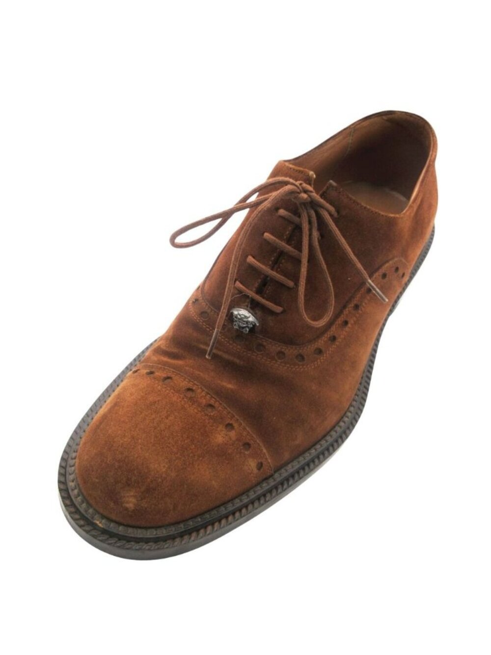 Versace Gianni Dress Shoes Medusa Straight Toe Suede Wingtip Leather Brown 7